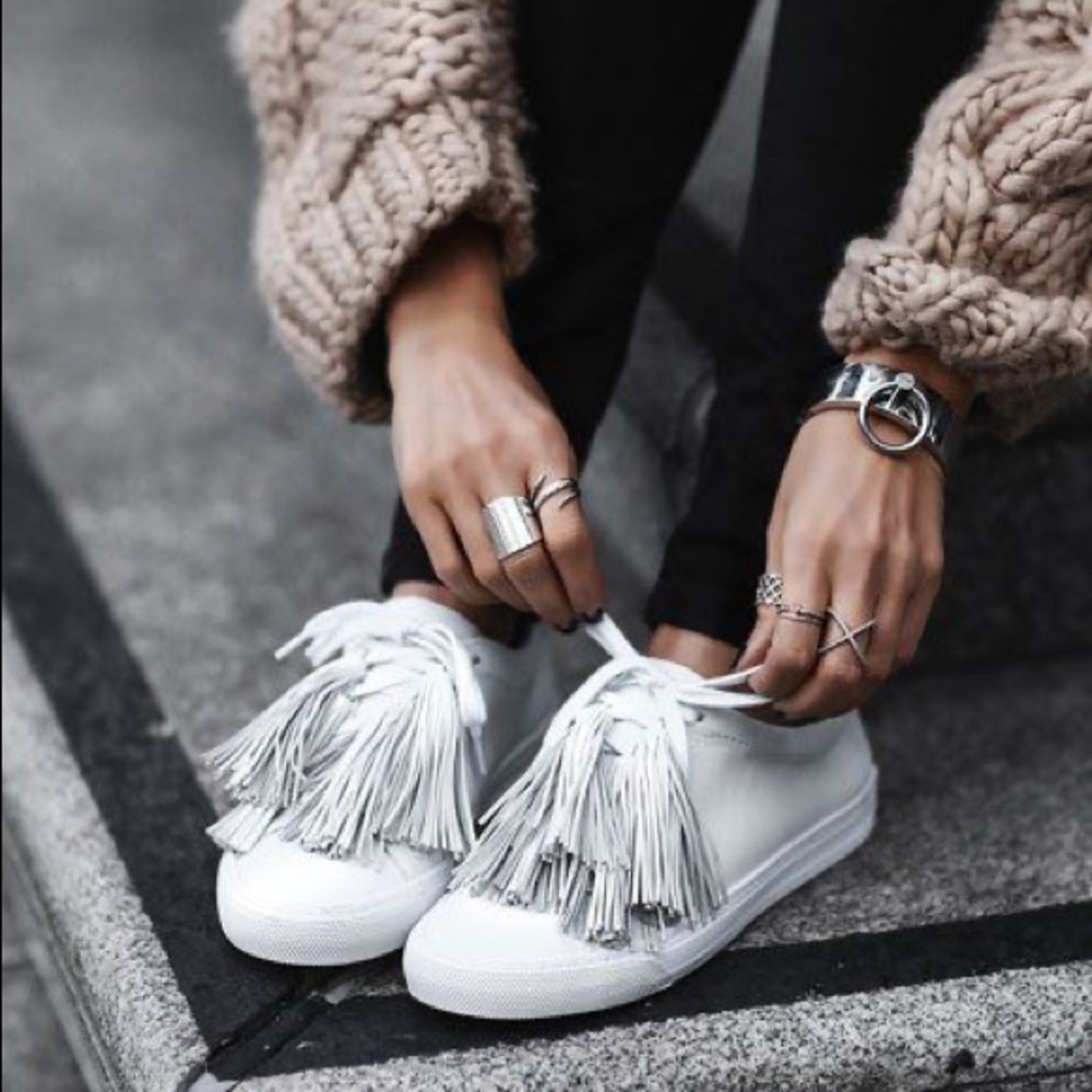 Loeffler Randall metallic foil tassel sneakers
